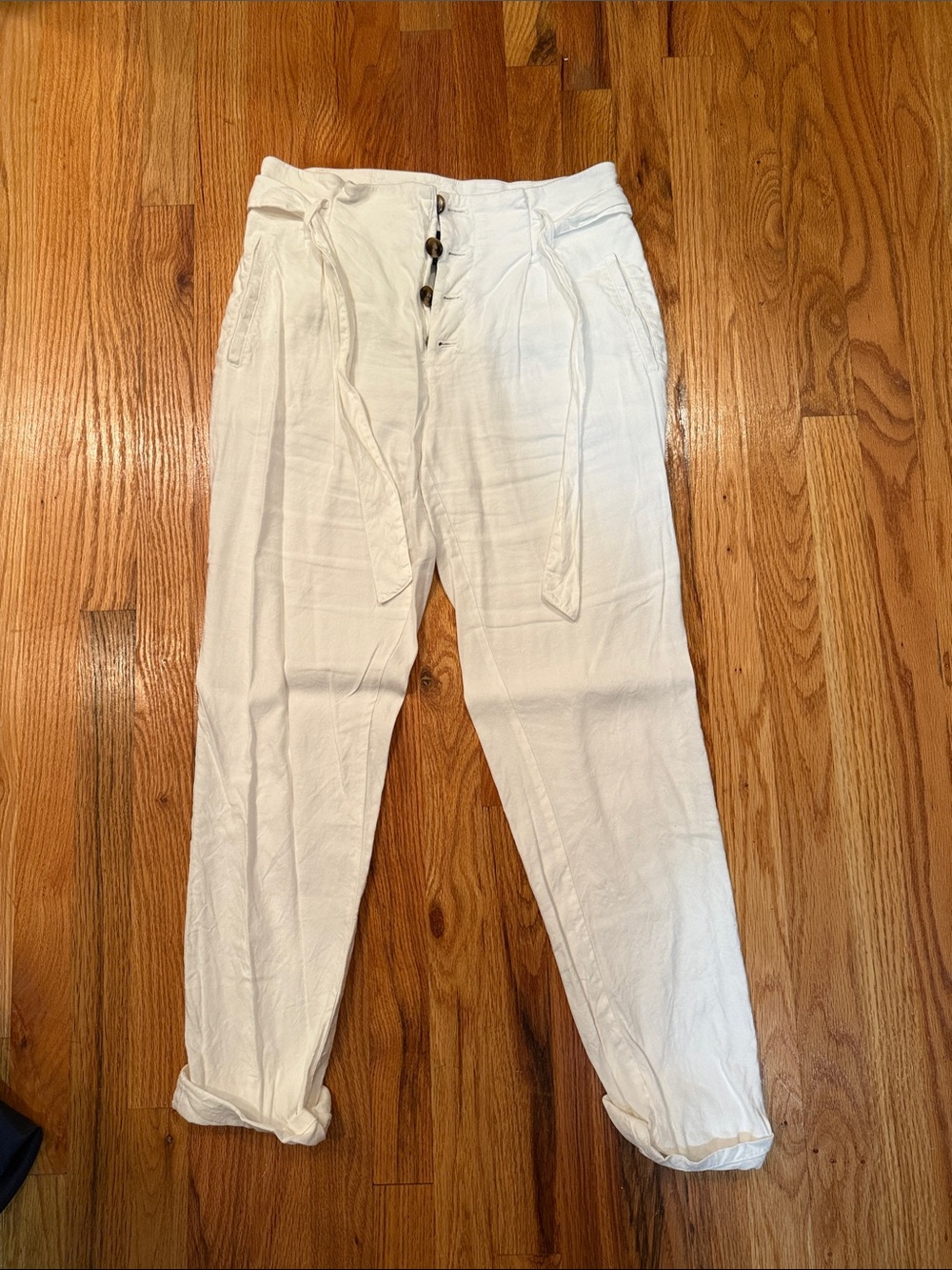 INC International Concepts White Button-Front Drawstring Chinos